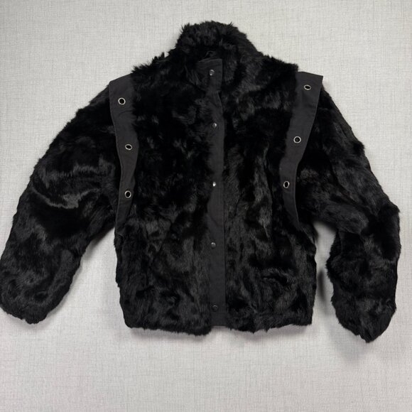 Vintage Faux Fur Jacket Grommet Accent Black Made in Hong Kong Lined Size M - Picture 3 of 12